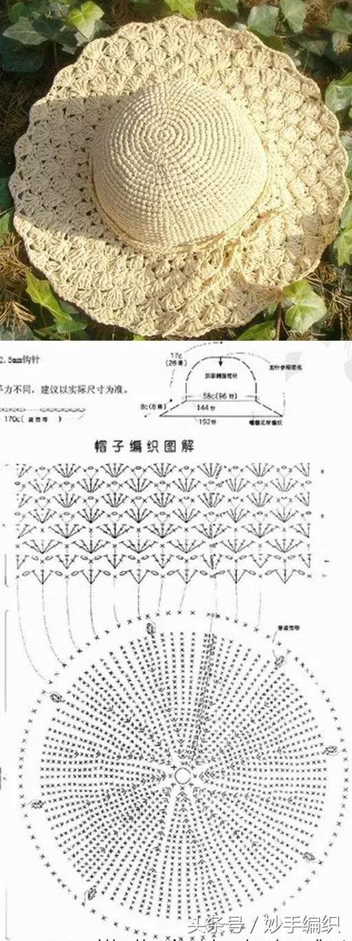 空心线钩太阳帽教程视频,空顶遮阳帽的钩法