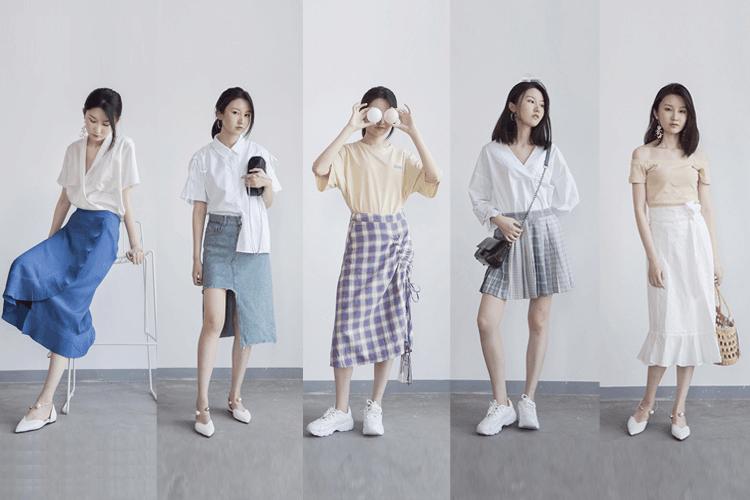 不对称半裙露腿,半裙不规则显瘦