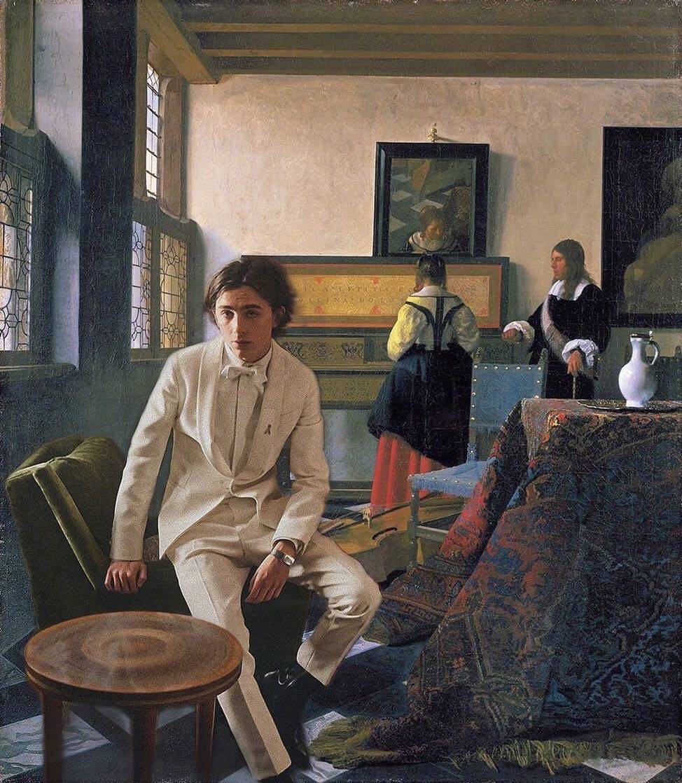 不愧是从画里走出的*男美**子，把“甜茶”P到油画中都那么搭