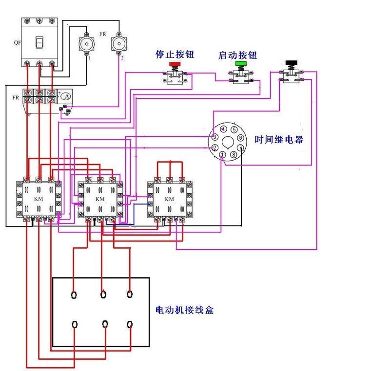 时间继电器与接触器的接线方法图,时间继电器星三角接线图原理