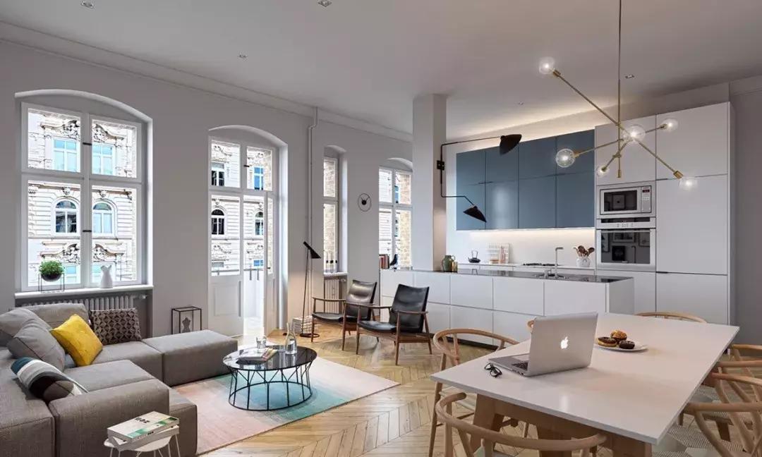 22平客厅美式风格,客厅开放式厨房效果图