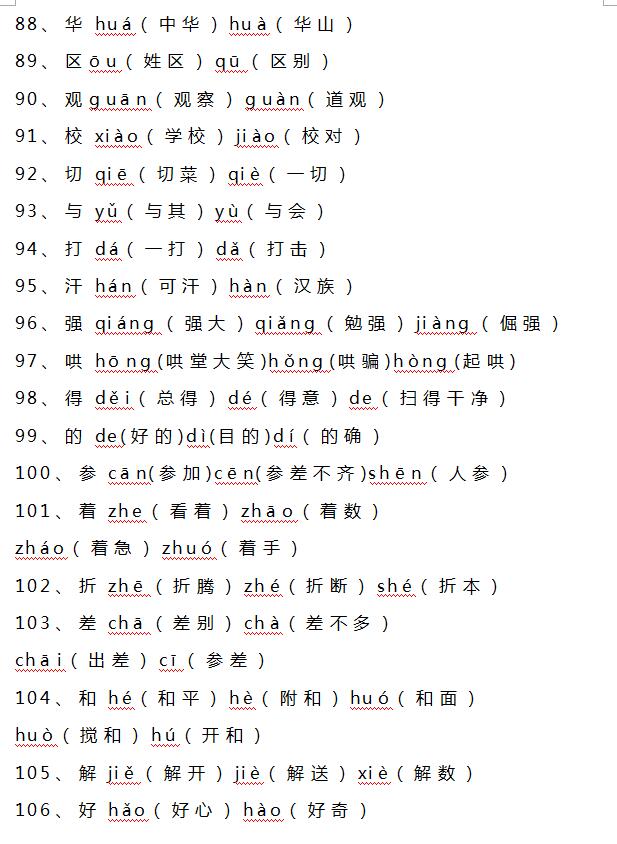 1-6年级多音字汇总可打印,六年级语文多音字基础知识