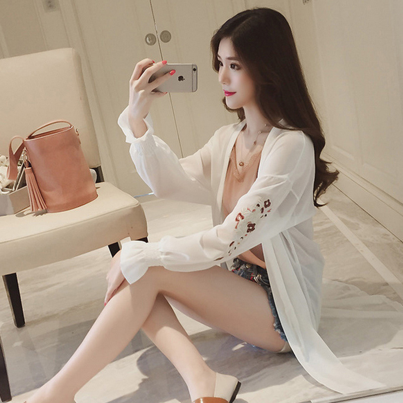 夏天雪纺披肩防晒衣,夏季新款宽松防晒衣女中长款