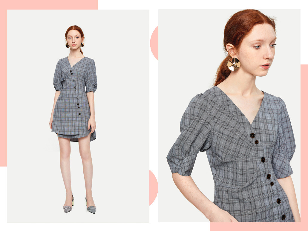 胸大溜肩身材穿搭,棋盘格纹坎肩穿搭