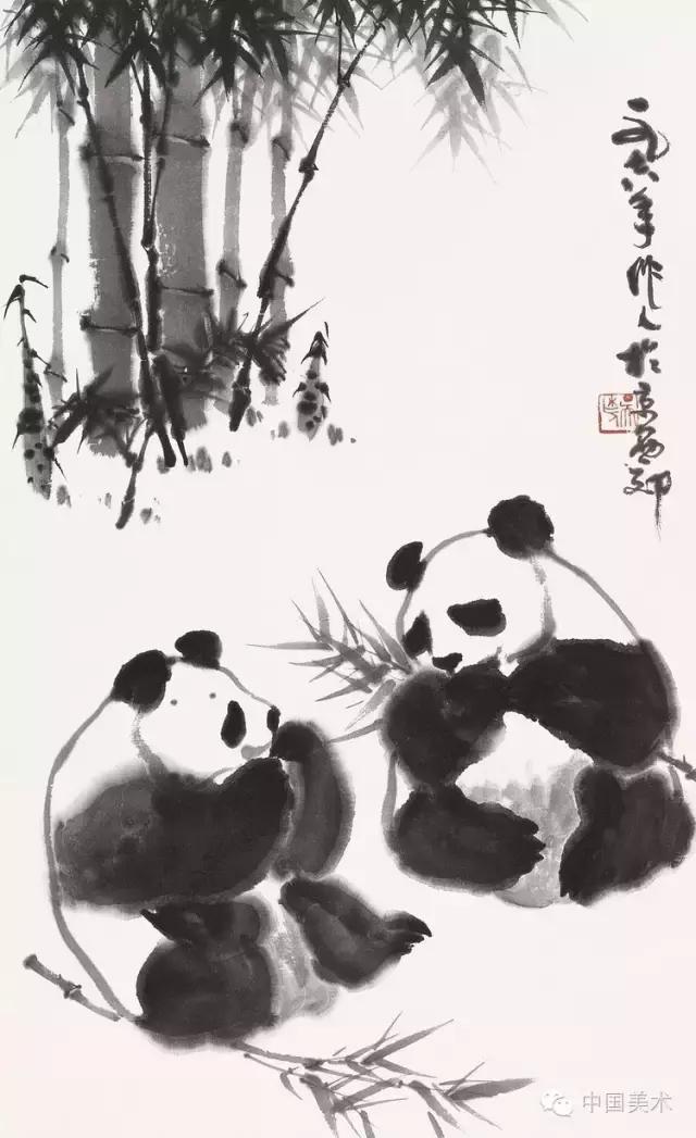 吴作人水墨熊猫画,画家吴作人熊猫作品