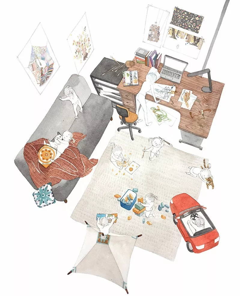 手绘妈妈和女儿的日常生活，温暖而感人