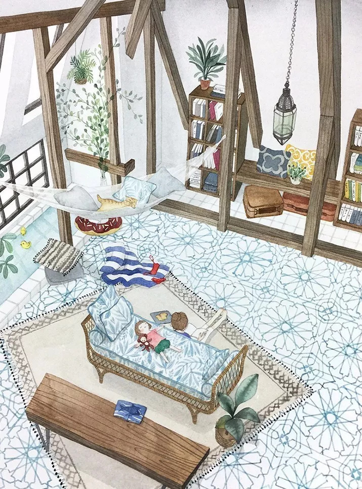 手绘妈妈和女儿的日常生活，温暖而感人