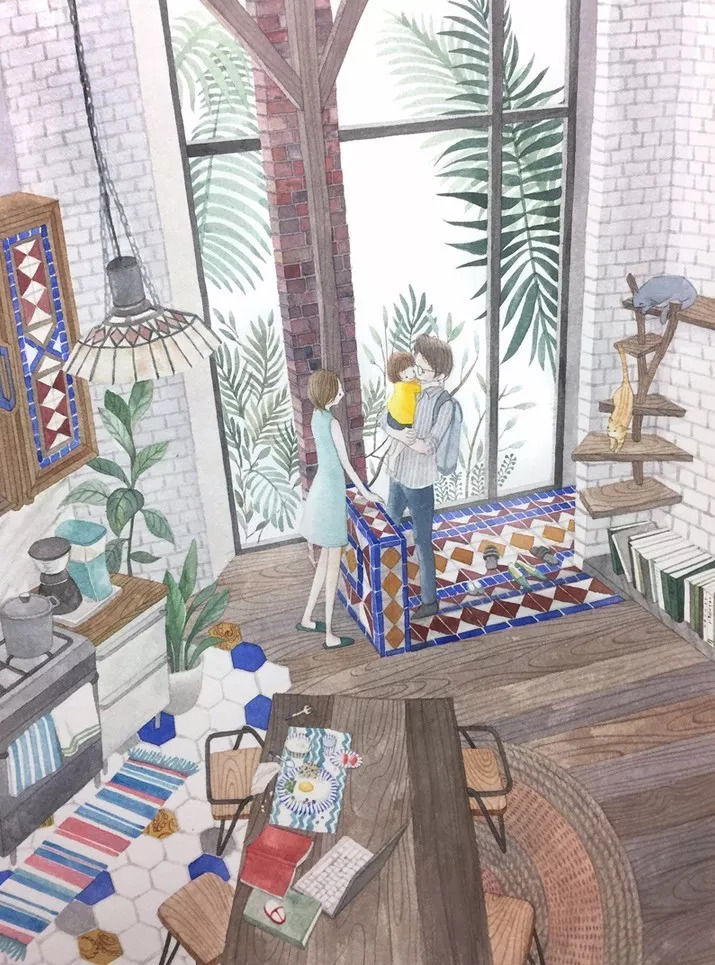 手绘妈妈和女儿的日常生活，温暖而感人