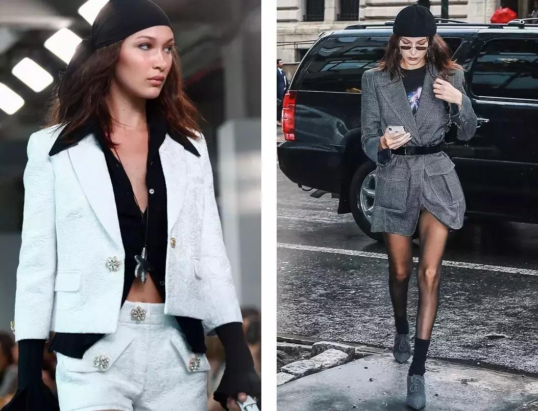 贝拉哈迪德穿深v套装,贝拉哈迪德夏季开衫