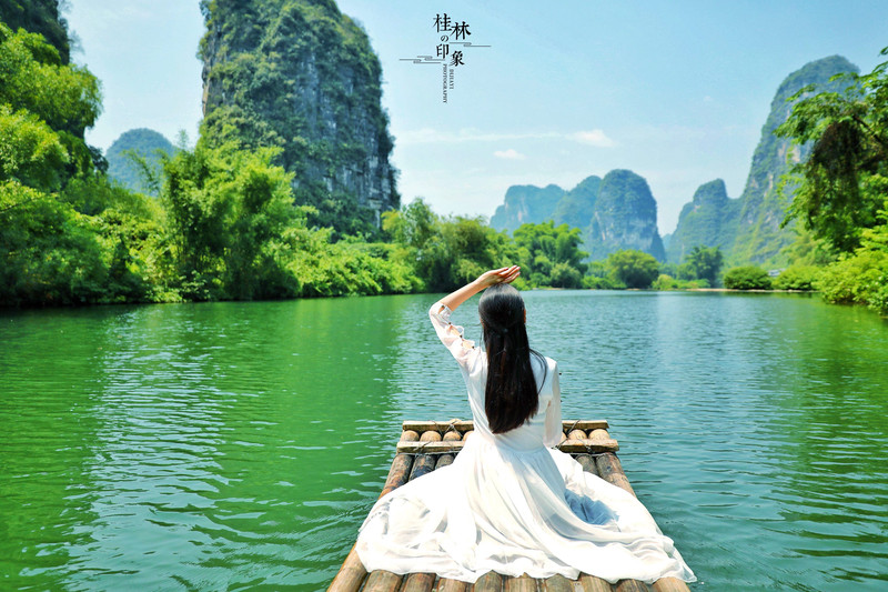 桂林阳朔遇龙河竹筏漂流,桂林阳朔遇龙河竹筏漂流路段