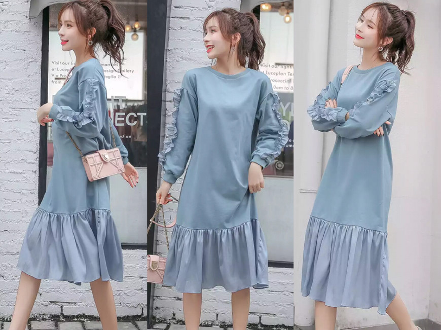 大码长款长袖连衣裙秋季,中老年秋季高端长袖连衣裙