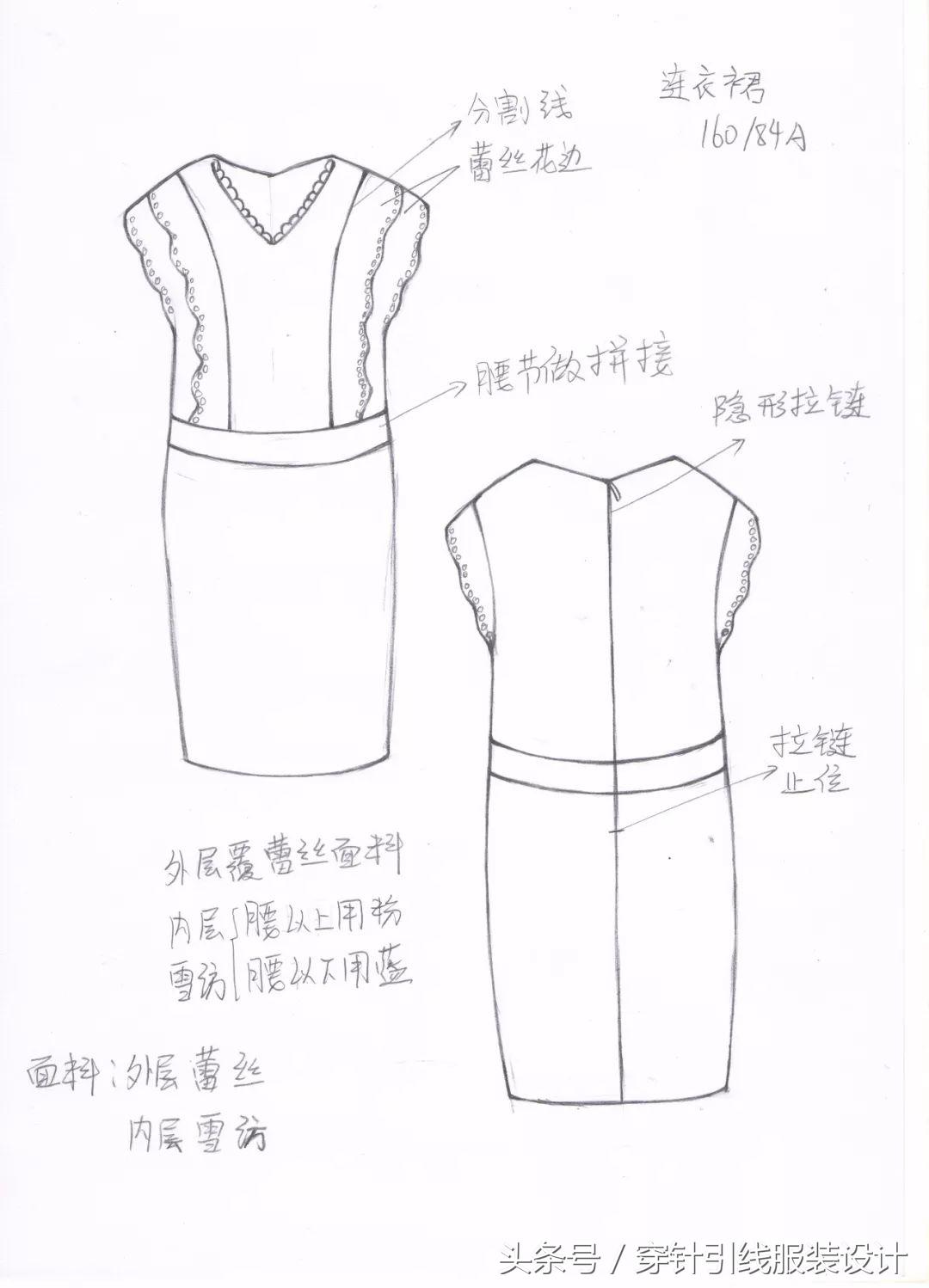 线元素服装款式图画法,y型服装手绘款式图