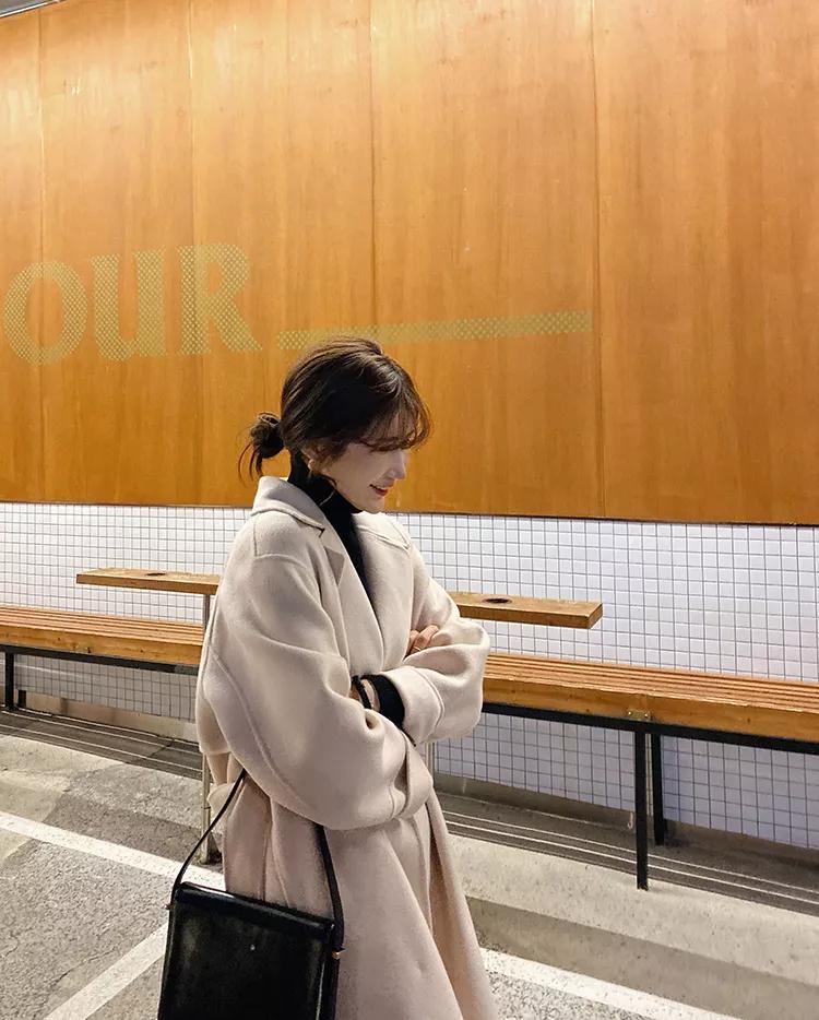 韩系欧尼风衣外套,韩国欧尼黑色大衣搭配