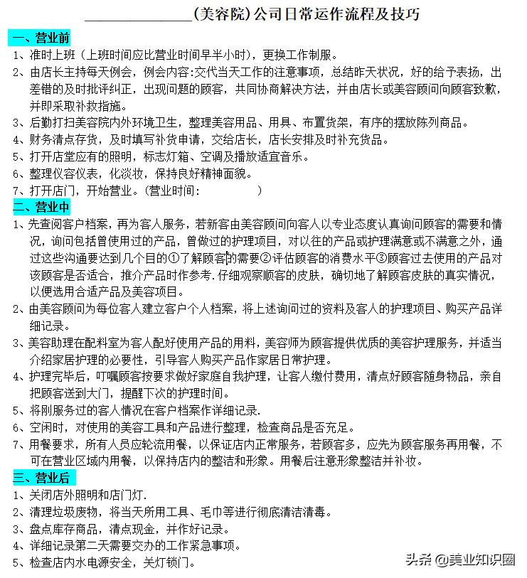 美容院指导手册模板,美容院日常运作流程及技巧