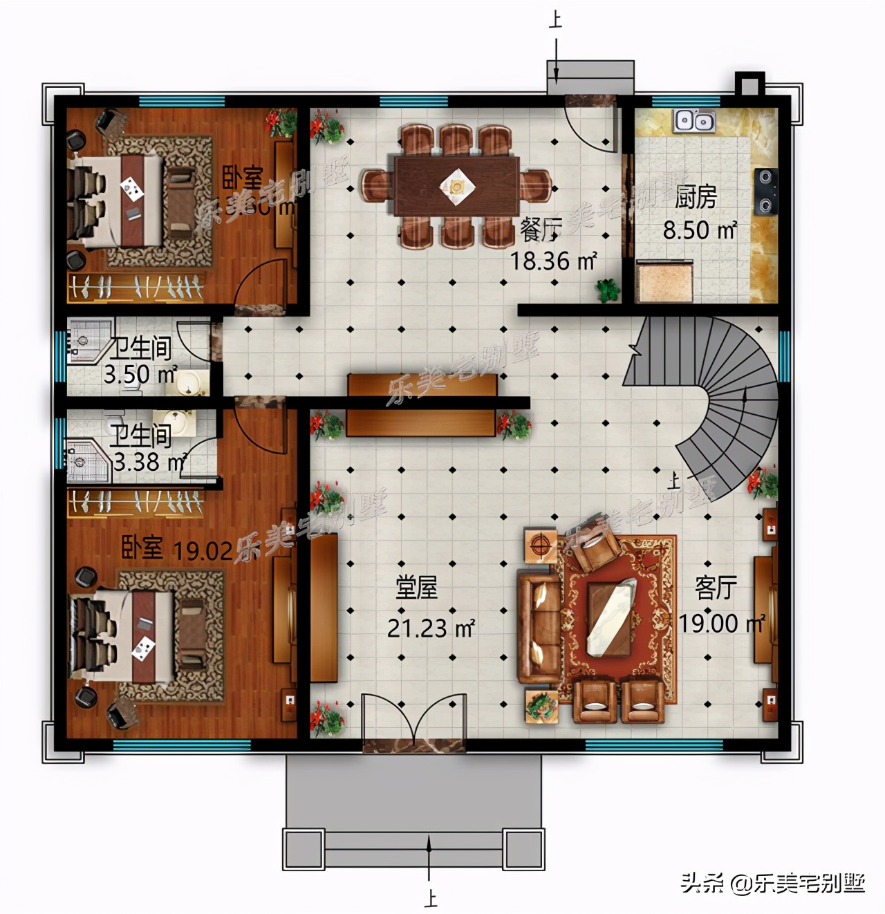 10x10米三层平顶别墅免费图纸,三层双拼复式9x10别墅户型图纸