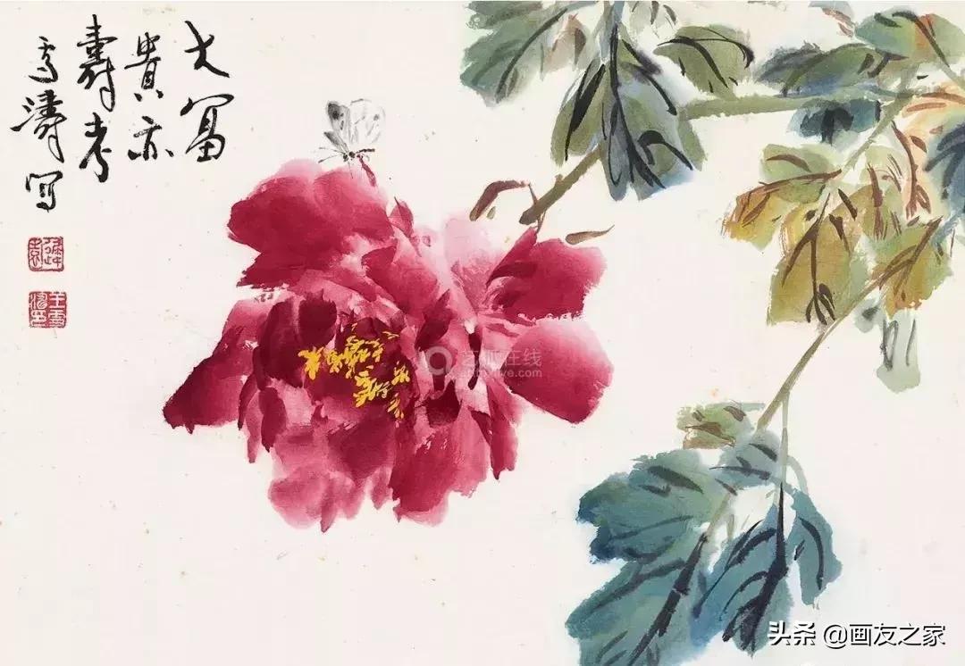 写意牡丹嫩枝干怎么调色,写意牡丹构图100例横幅