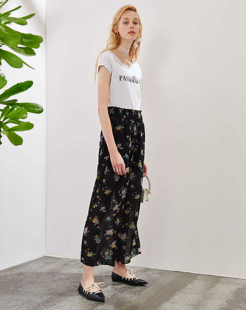 黑色高腰阔腿裤雪纺显瘦又显高,垂顺阔腿裤雪纺显瘦