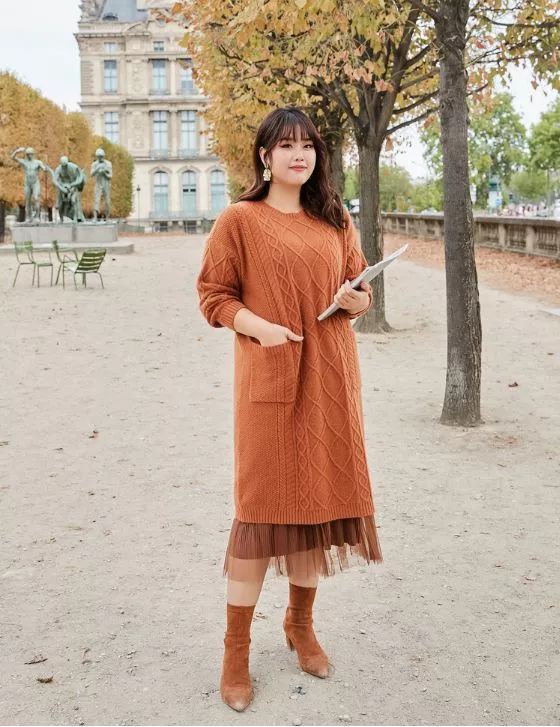 120斤158cm胖mm穿搭裙子,120斤160微胖女生秋装毛衣穿搭
