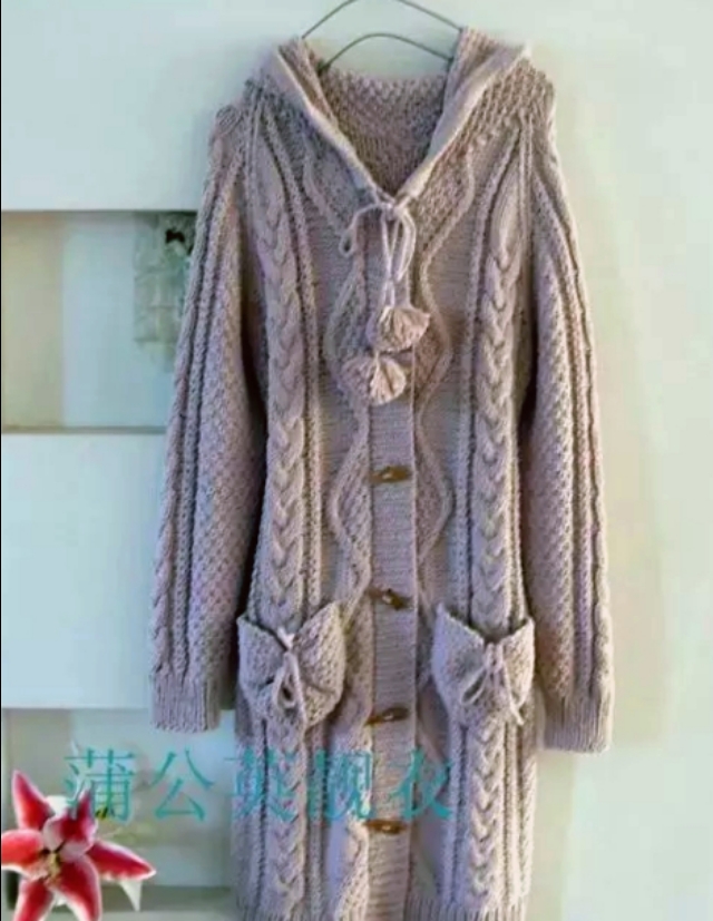 长款戴帽子大衣编织，冬天织一件很暖和