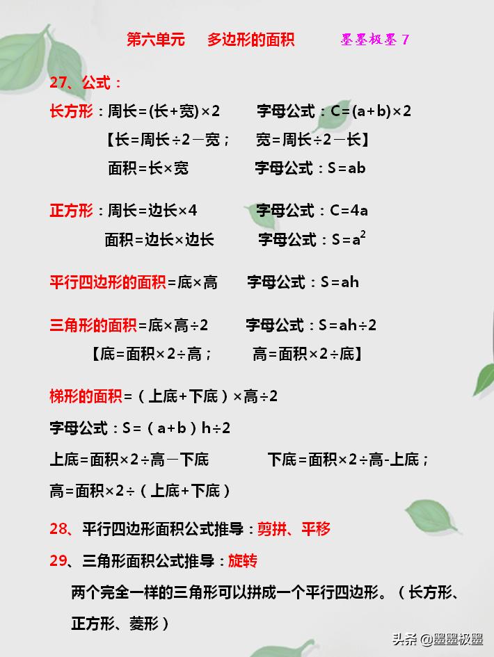 五年级上册数学知识梳理导图,五年级上册数学重点知识整理解说