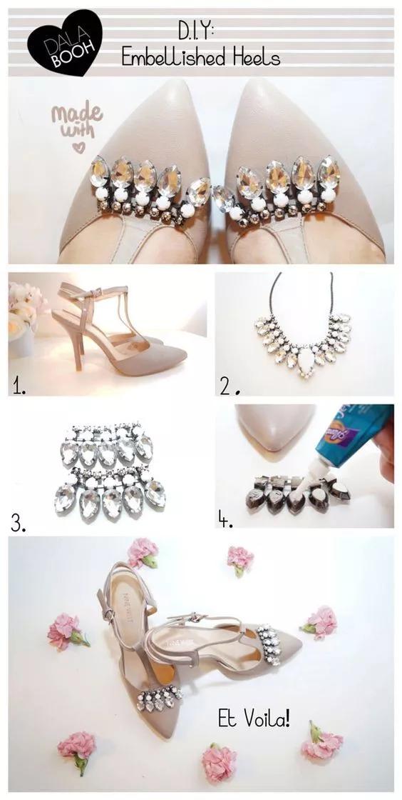 买了双白色高跟鞋，嫌太单调，稍加改造就美过新娘鞋，附教程