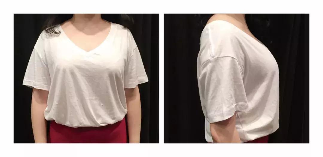 大小胸穿t恤对比,同款衣服平胸和胸大的对比
