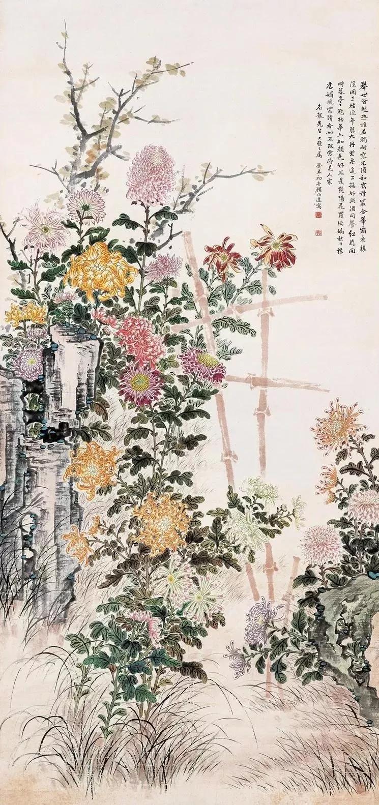 淡雅菊花国画100幅临摹,国画深秋菊花风景写意