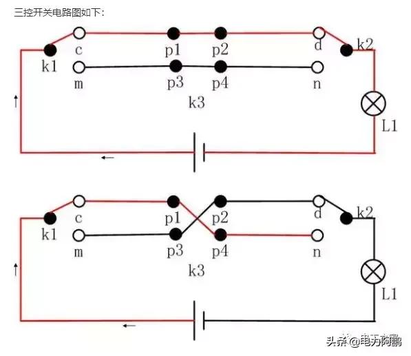 双控开关加单控开关线路图,双控三控开关实物布局图