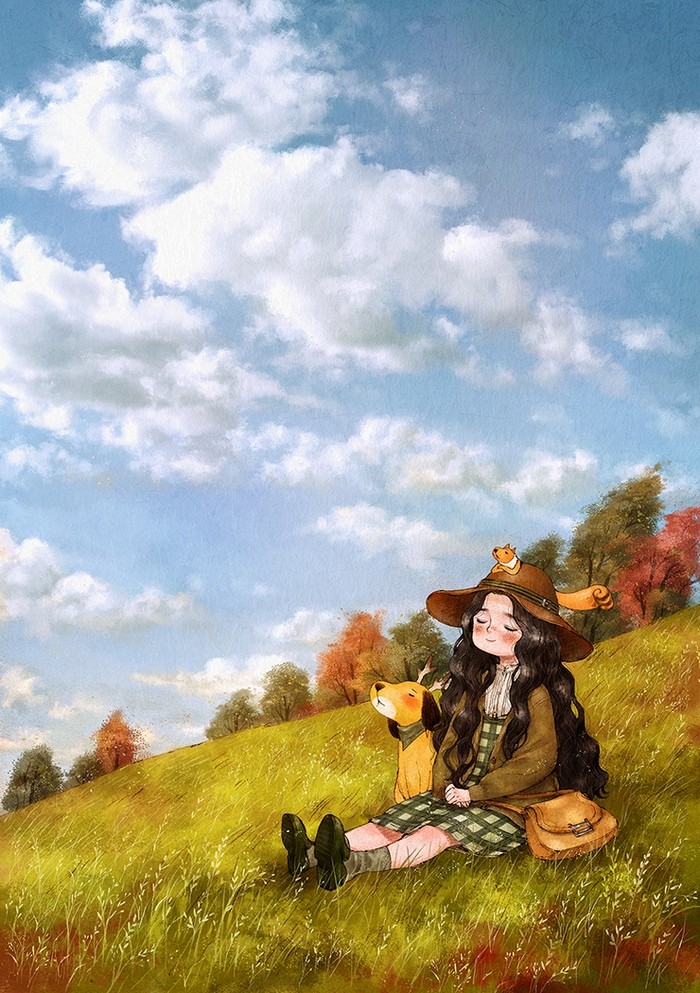 韩国插画师森林女孩日记图文,水彩插画森林女孩日记