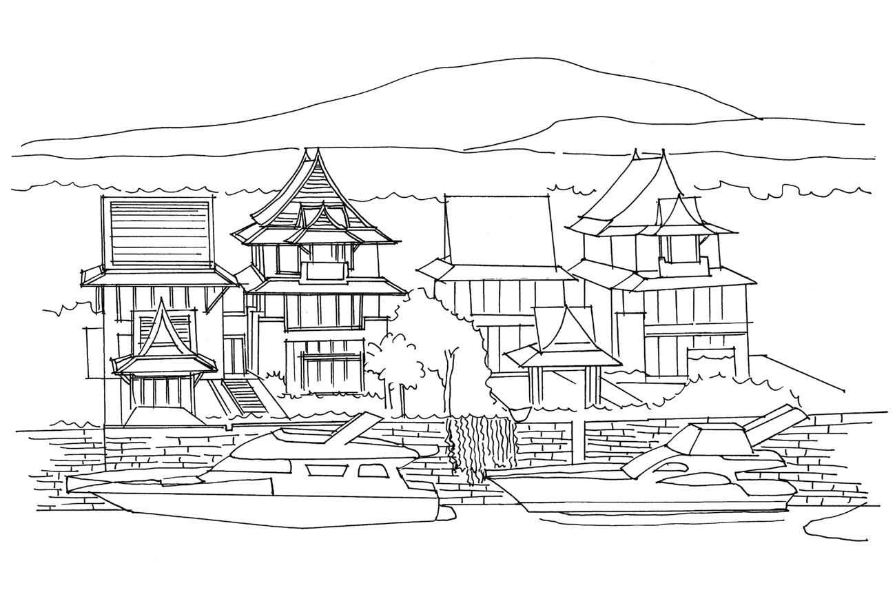 中国古代建筑手绘线稿步骤图,尺规手绘建筑平面图的绘制步骤