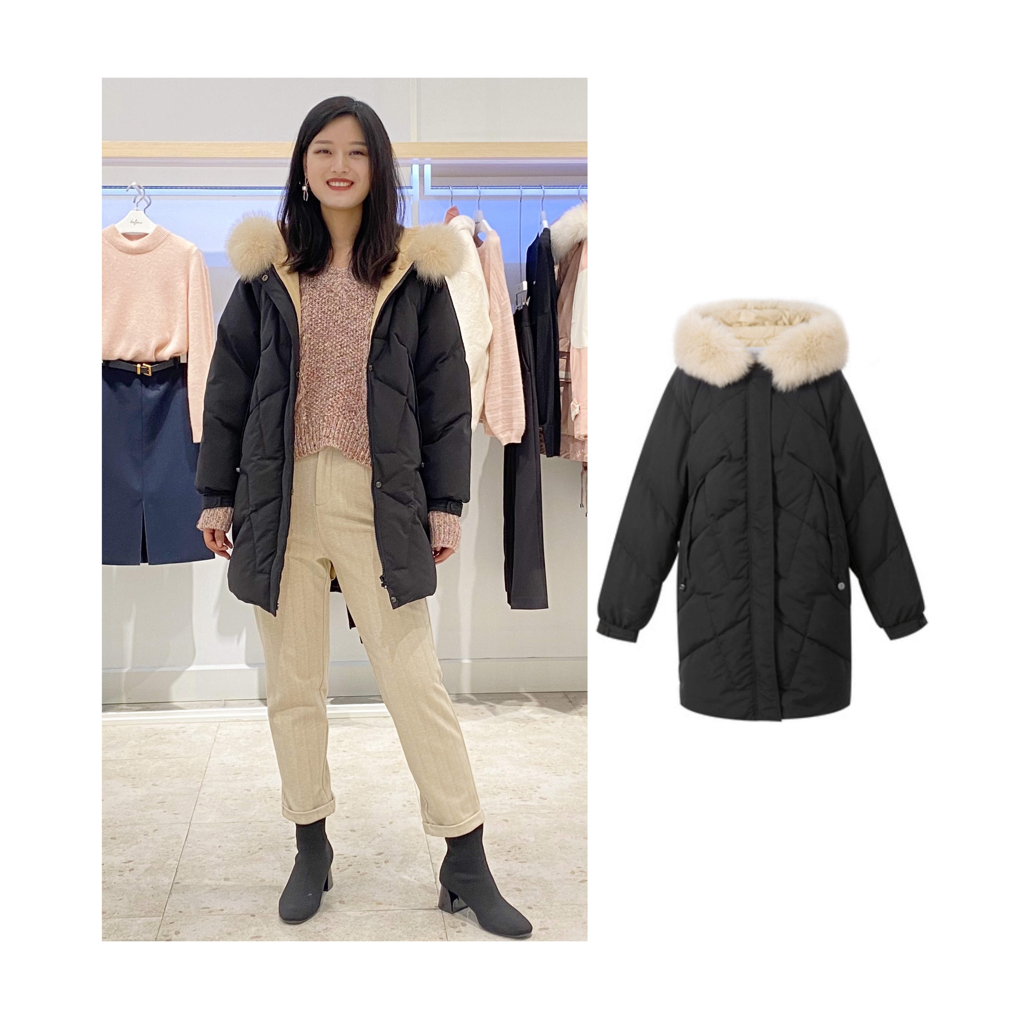 伊芙丽大毛领羽绒服,伊芙丽新款羽绒服穿搭