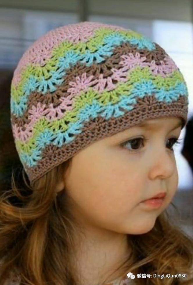 拼色帽子花样钩织教程冰丝线,双色线搭配的帽子钩织教程