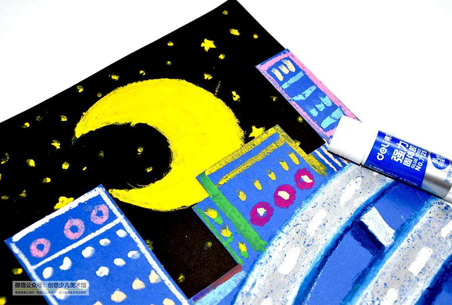 彩色油画棒树林儿童画,油画棒怎样画湖面和天空儿童画