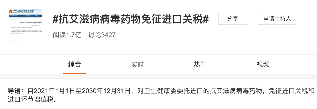 进口艾滋病药物关税,抗艾滋病病毒进口税收政策