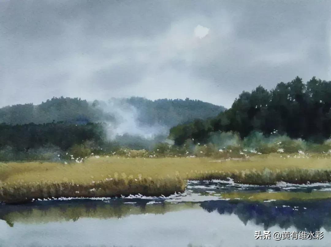 水彩画山风景入门,远山画法入门教程