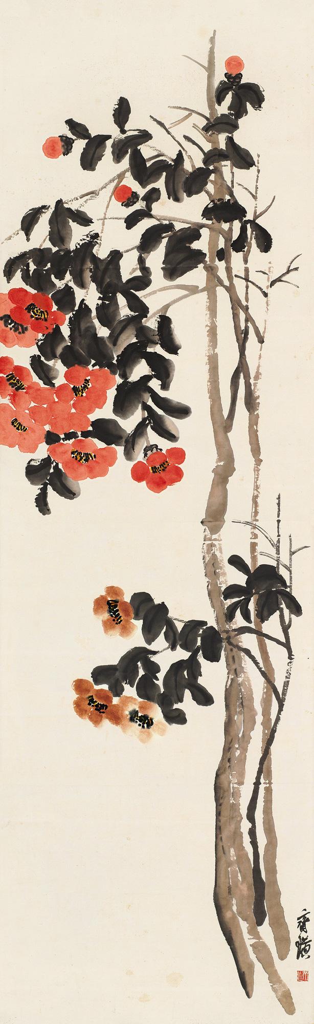 名家山茶花写意画,名家写意茶花