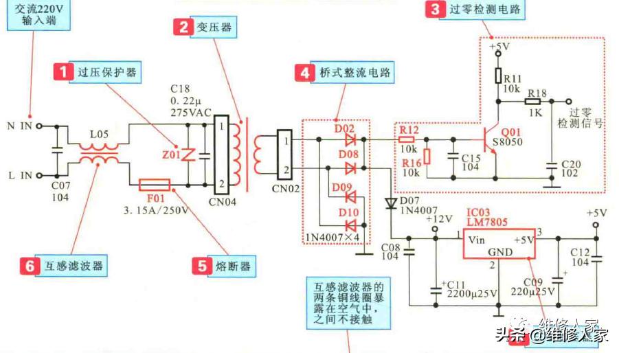 海尔变频空调开关电源电路图讲解,空调电路元器件大全图解