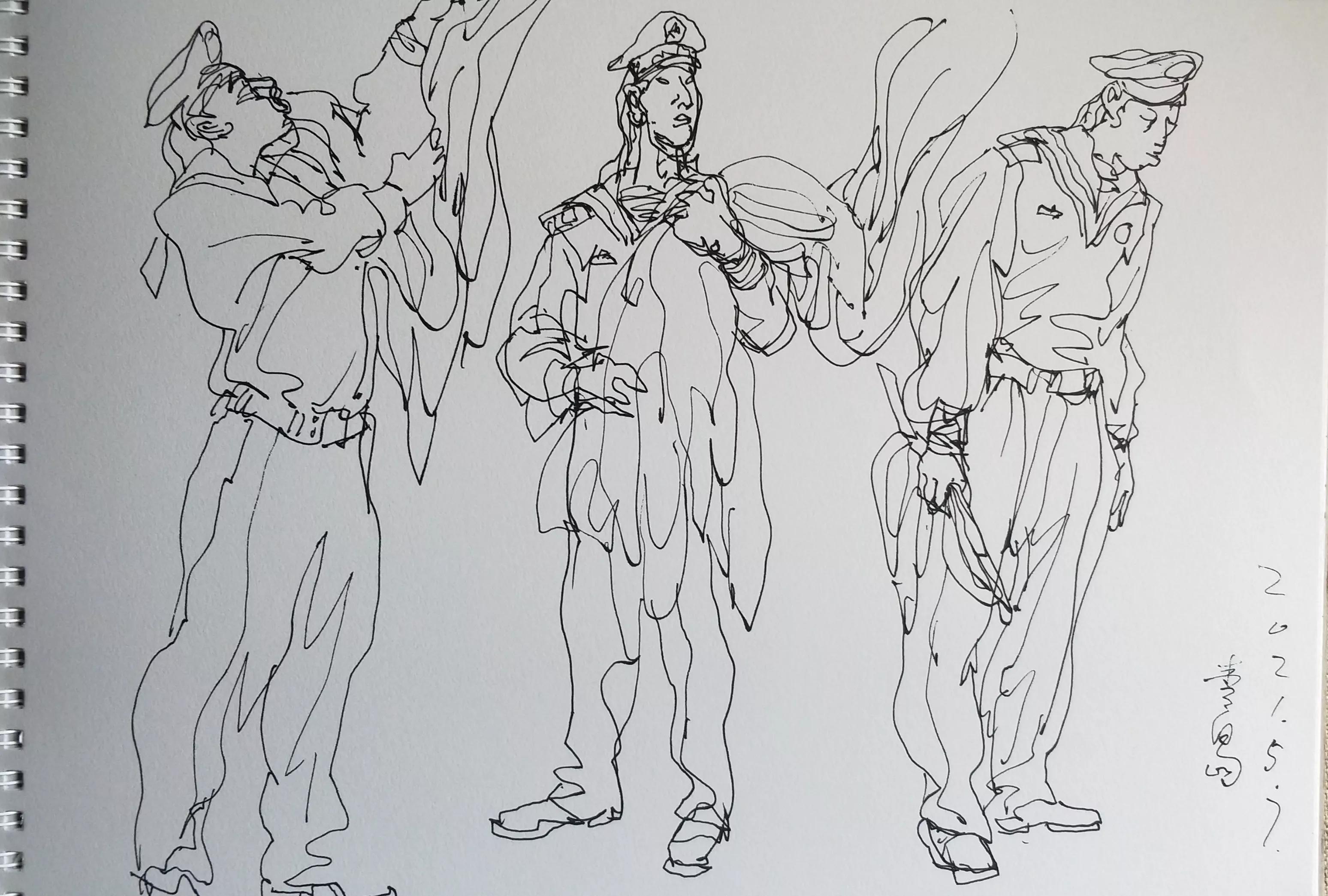 吴建科人物画欣赏,画兵人速写