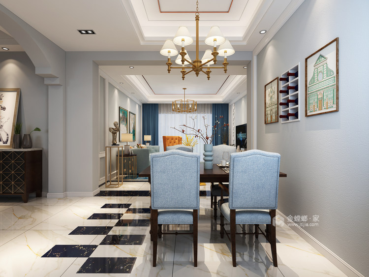 蓝色系轻奢风装修,蓝色轻奢风