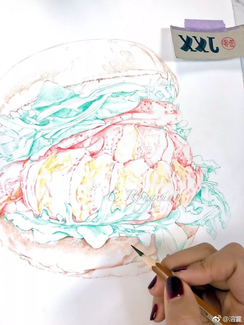 彩铅画美丽的山水画,彩铅画美人蝴蝶