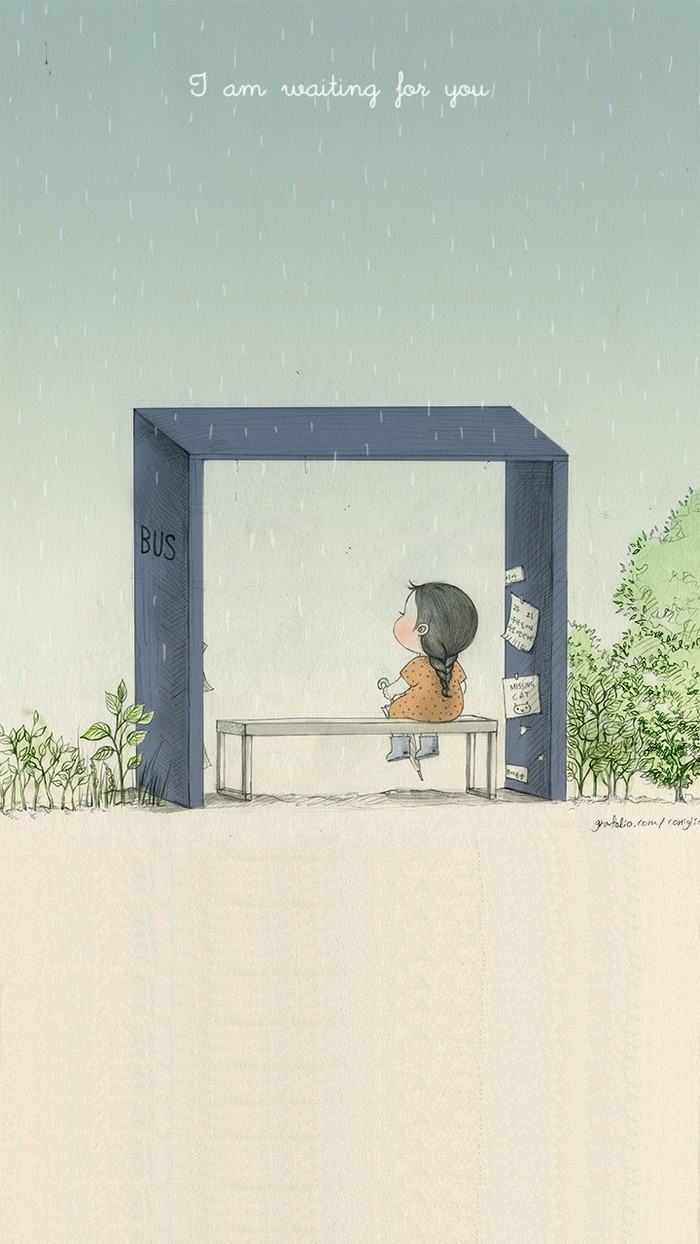 少女与兔子插画,兔子手绘创意插画