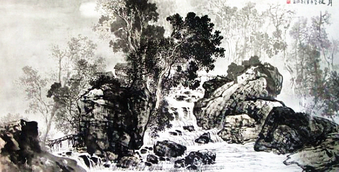 杨昌林山水画,现代水墨林溪山水画