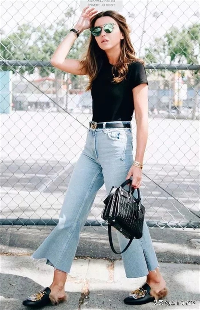 高腰窄版牛仔阔腿裤春季搭配,不鼓包的窄版牛仔阔腿裤