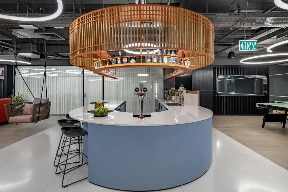 极简办公室水吧台组合效果图,现代轻奢办公室吧台