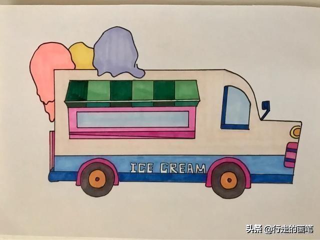 儿童画冰淇淋车的画法,儿童画冰激凌绘画作品大全