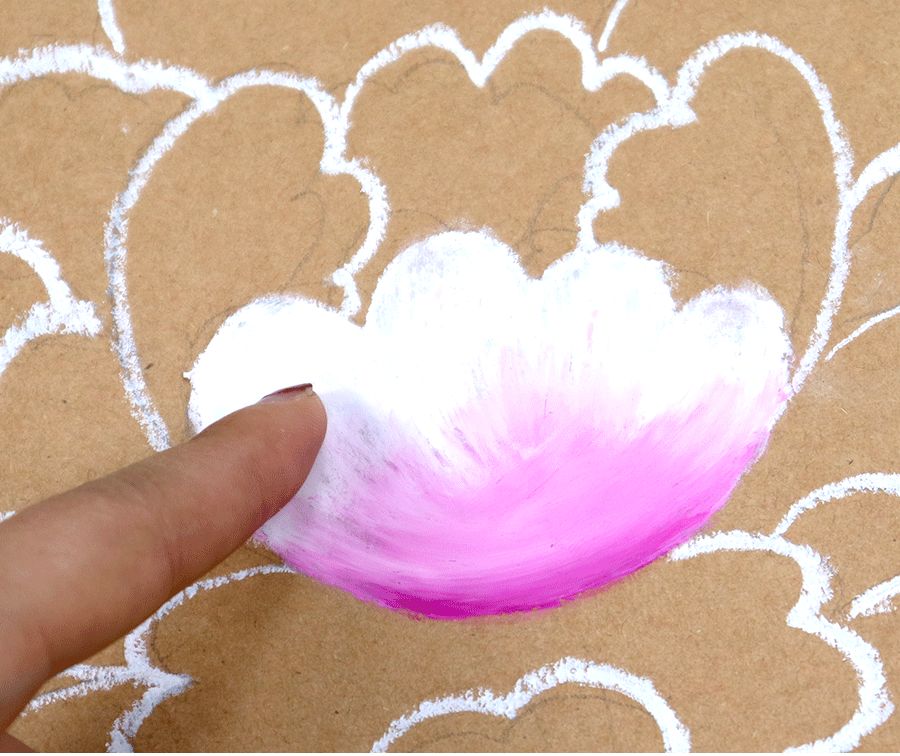 牡丹油画棒教程,油画棒立体牡丹花绘画