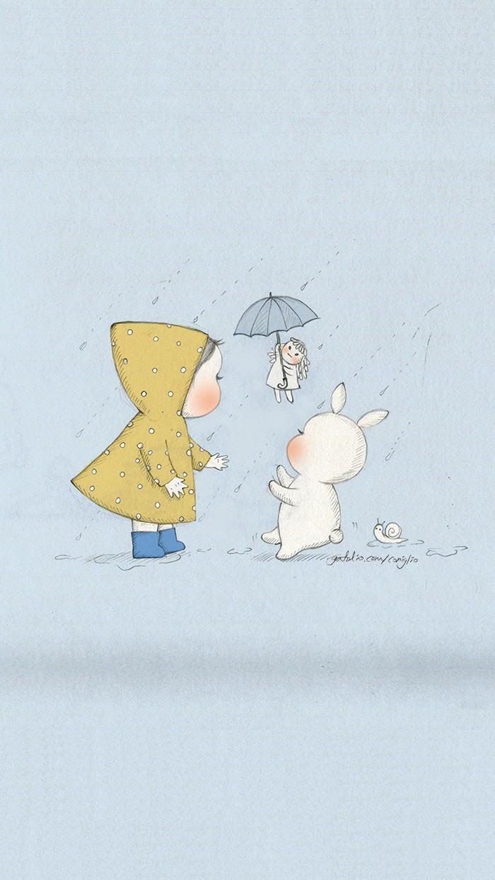 少女与兔子插画,兔子手绘创意插画