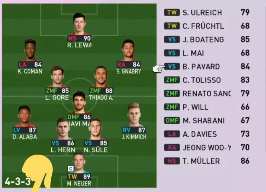 pes2017拜仁慕尼黑,pes2020拜仁最强队形