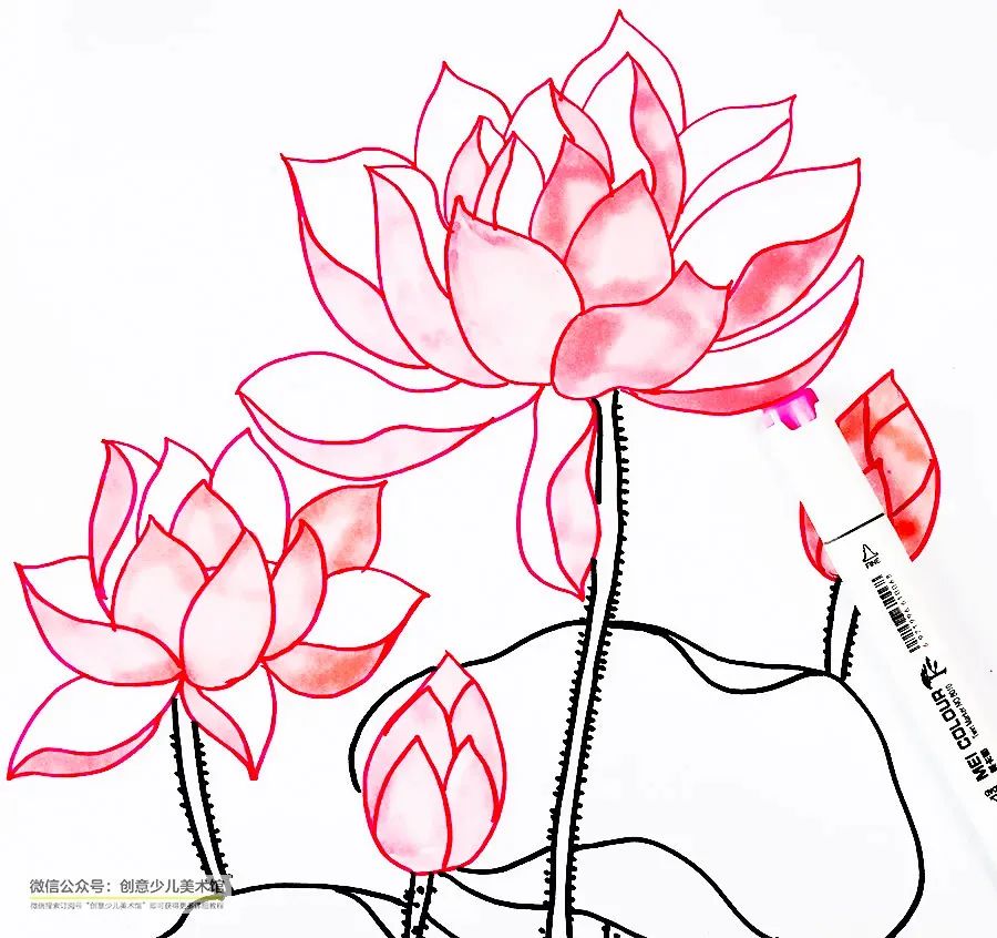 画一幅夏天的荷花画,儿童画夏天的风景画荷花