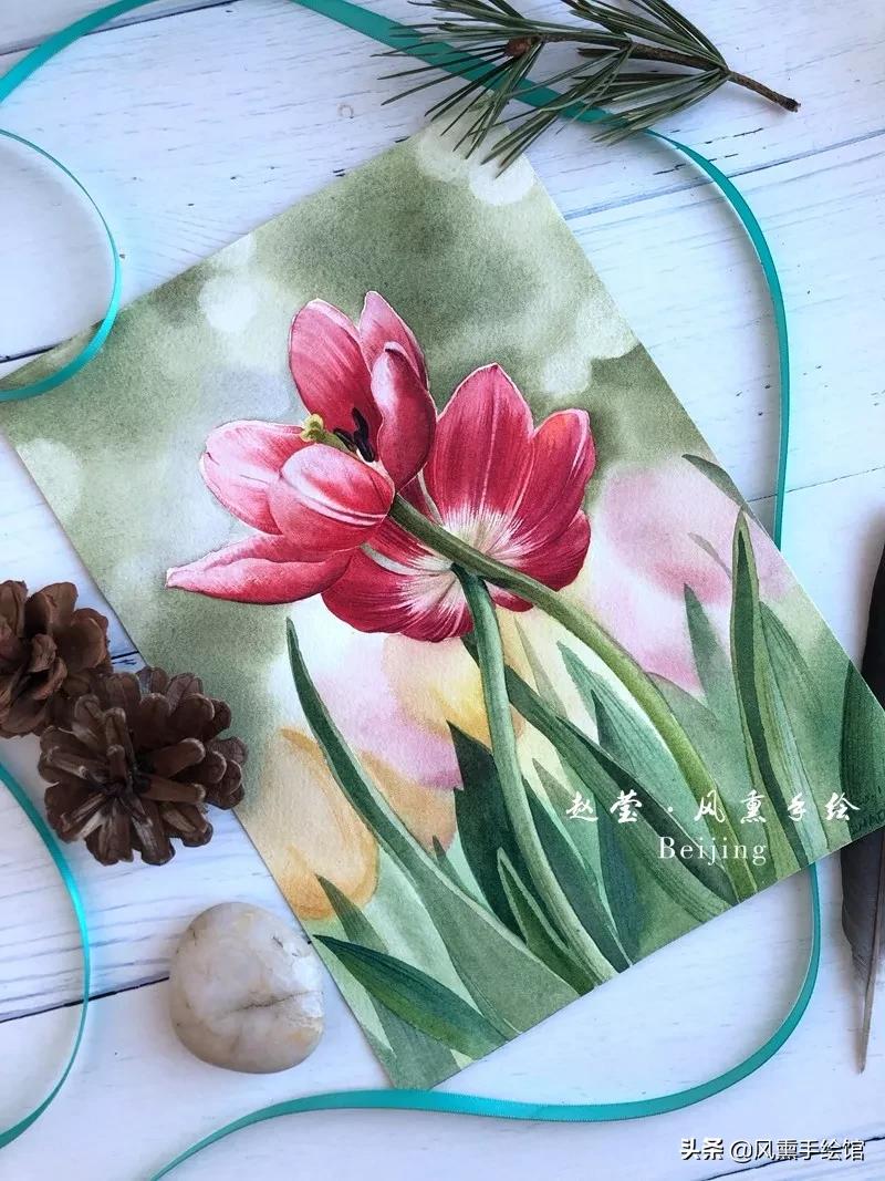怎么用水彩笔画郁金香教程,粉色水彩郁金香怎么画图片